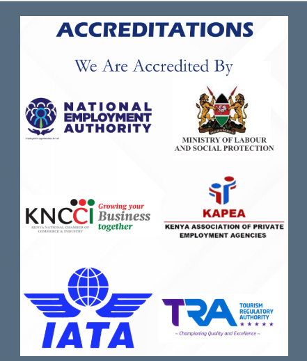 MaxMac Solutions accreditations: NEA, Ministry of Labour, KNCCI, KAPEA, IATA and TRA